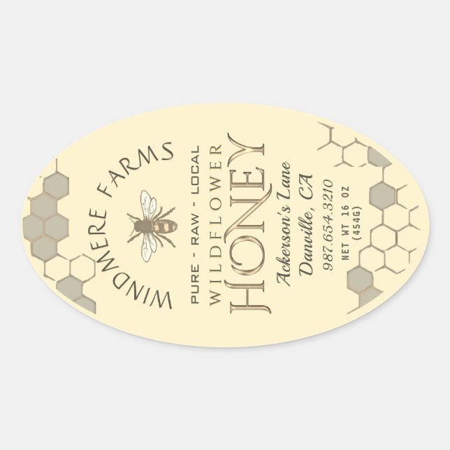 Queenline Honey Label 16/32oz Honeycomb Bee Yellow (Front)