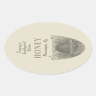Queenline Jar Vintage Skep Backyard Hive Oval  Sticker