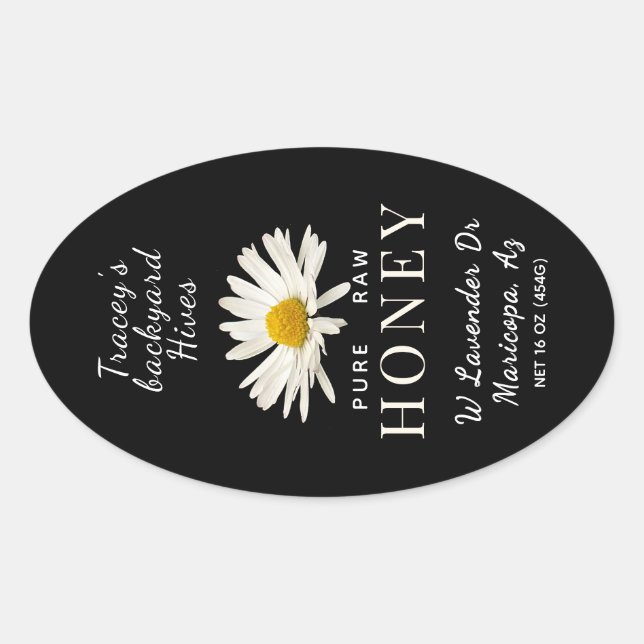 Queenline Jar White Daisy Flower Black Oval Label (Front)