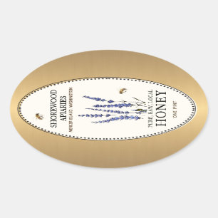 Queenline Oval Honey Gold Border with Bees Flowers Sticker