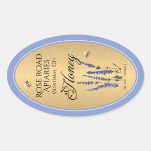 Queenline Oval Honey Gold Border with Bees Flowers Sticker