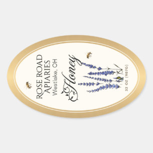 Queenline Oval Honey Gold Border with Bees Flowers Sticker
