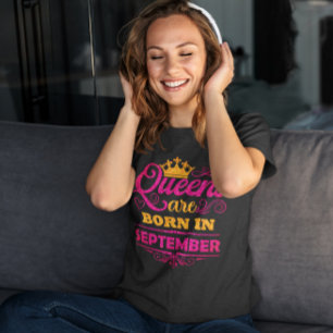 Queens are Born in September Faux Glitter Birthda T-Shirt