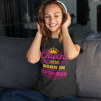 Queens are Born in September Faux Glitter Birthda T-Shirt