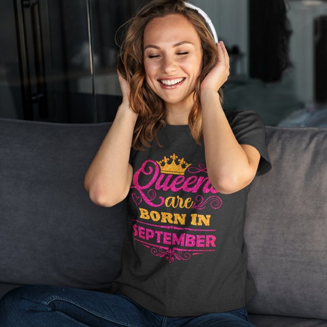 Queens are Born in September Faux Glitter Birthda T-Shirt (Creator Uploaded)