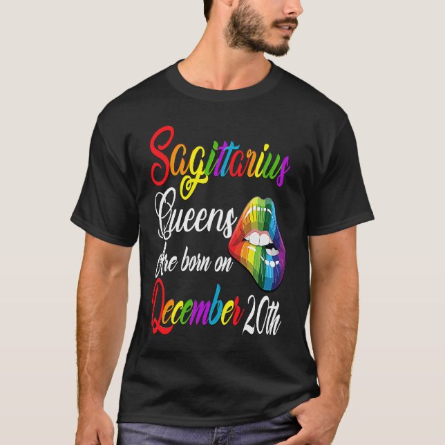 Queens Are Born on December 20th Rainbow Lips Sagi T-Shirt (Front)
