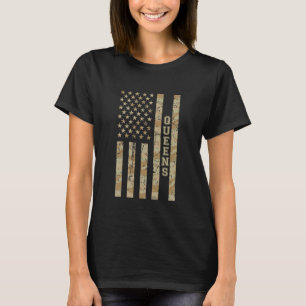 Queens Borough New York Desert Camo Distressed Ame T-Shirt