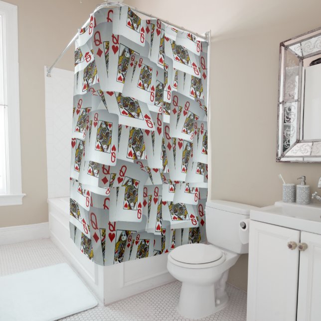 "Queen's Gambit: Scattered Pairs of Pocket Queens" Shower Curtain (In Situ)