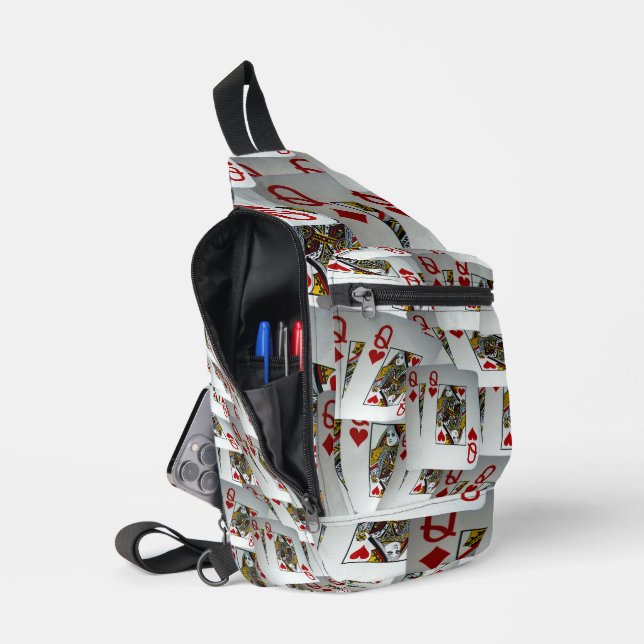 "Queen's Gambit: Scattered Pairs of Pocket Queens" Sling Bag (Open)