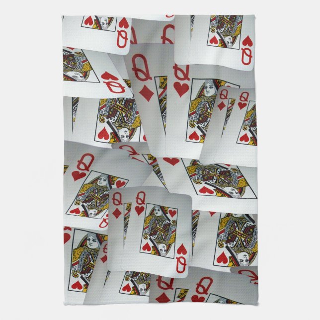 "Queen's Gambit: Scattered Pairs of Pocket Queens" Tea Towel (Vertical)