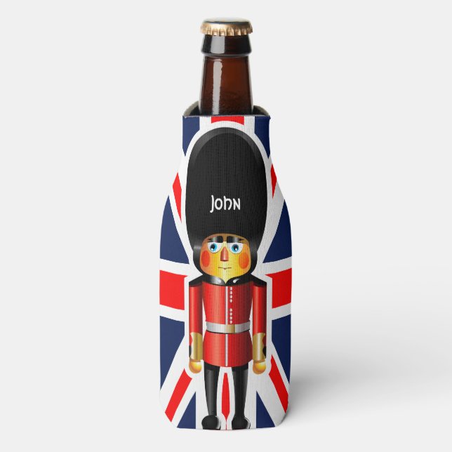 Queen's Guard Soldier Cartoon Bottle Cooler (Bottle Front)