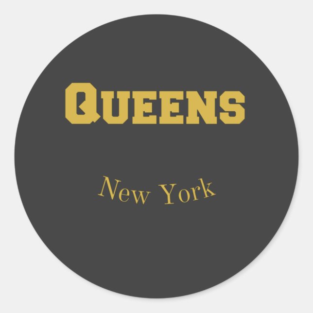 Queens New York Gold Classic Round Sticker (Front)