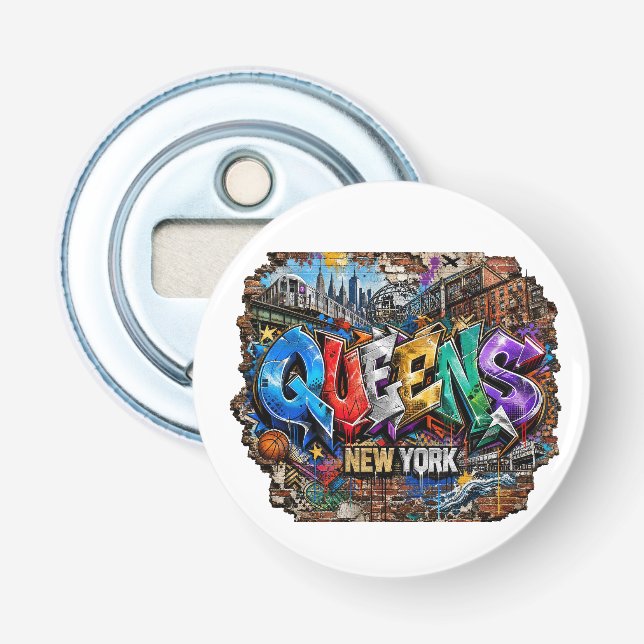 Queens New York Graffiti Wall Art Bottle Opener (Front)
