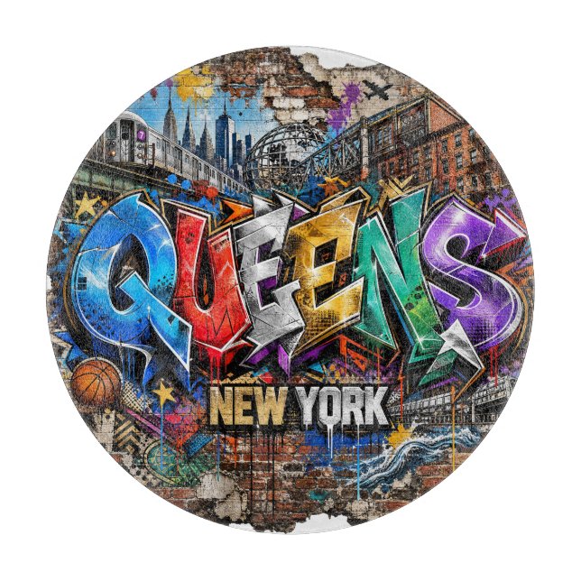 Queens New York Graffiti Wall Art Cutting Board (Front)