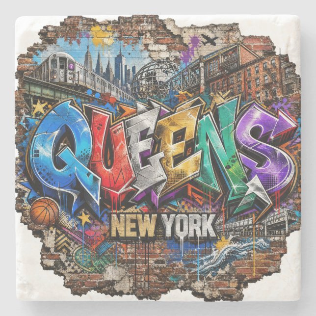 Queens New York Graffiti Wall Art Stone Coaster (Front)