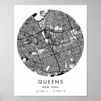 Queens New York Minimal Modern Circle Street Map