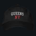 QUEENS NY Simple White and Red on Black Embroidered Hat<br><div class="desc">QUEENS NY White and Red embroidered on Black cotton hat. Embroidery is customisable to other colour choices by selecting the "Edit Design" tool button. Also available is the option to select choice of hat colour on the main item page.</div>