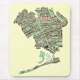Queens NY Text Art Map Mousepad