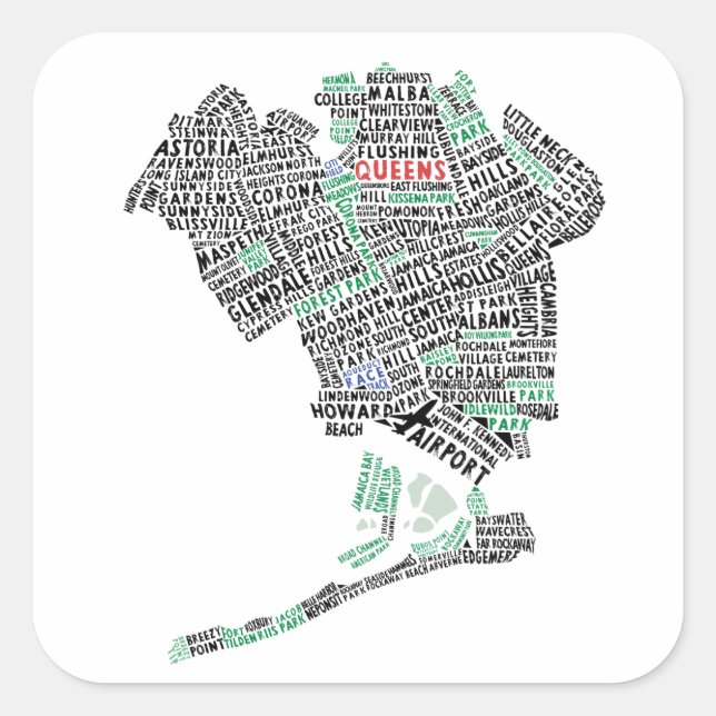 Queens NY Typography Map Stickers (Front)
