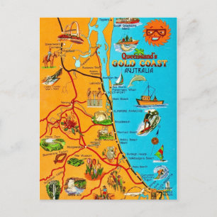 Queensland Australia Coast Map Postcard