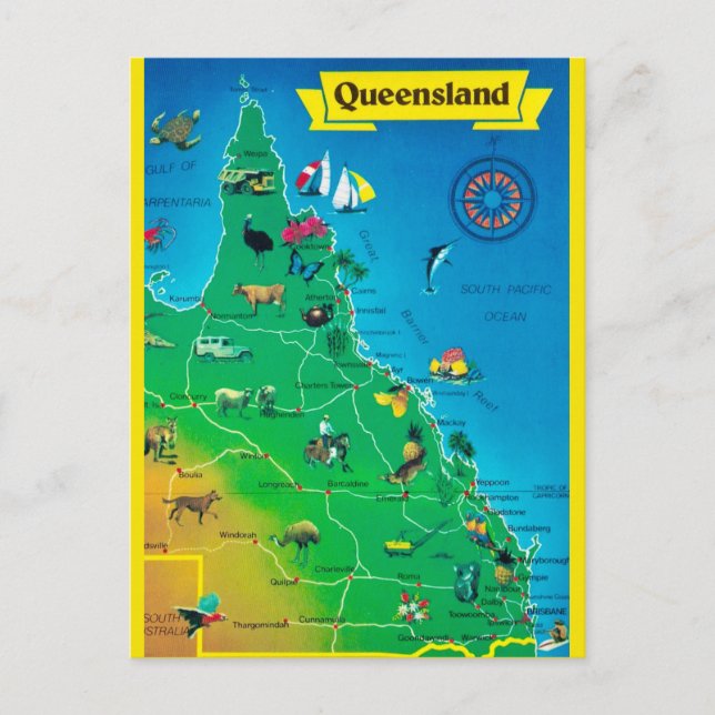Queensland Australia Map Postcard (Front)