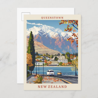 Queenstown New Zealand Elegant Vintage Travel Postcard
