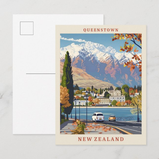 Queenstown New Zealand Elegant Vintage Travel Postcard (Front/Back)