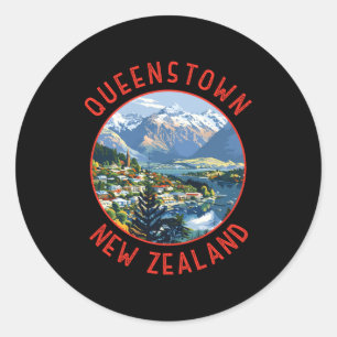 Queenstown New Zealand Retro Distressed Circle  Classic Round Sticker