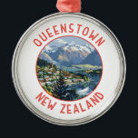 Queenstown New Zealand Retro Distressed Circle Metal Tree Decoration<br><div class="desc">Queenstown retro vector travel design. It sits on the shores of the South Island’s Lake Wakatipu,  set against the dramatic Southern Alps.</div>