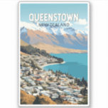Queenstown New Zealand Travel Art Vintage<br><div class="desc">Queenstown retro vector travel design. It sits on the shores of the South Island’s Lake Wakatipu,  set against the dramatic Southern Alps.</div>