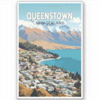 Queenstown New Zealand Travel Art Vintage