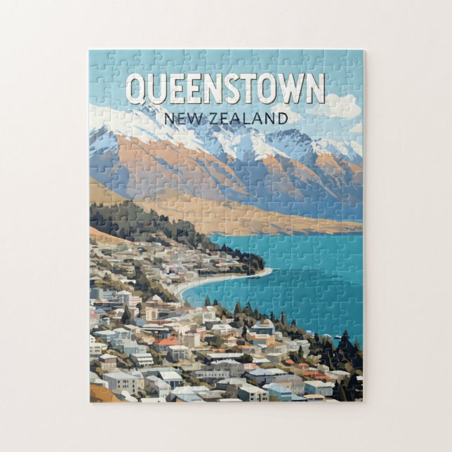Queenstown New Zealand Travel Art Vintage Jigsaw Puzzle (Vertical)