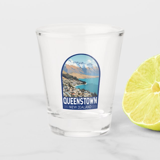 Queenstown New Zealand Travel Art Vintage Shot Glass (Front)