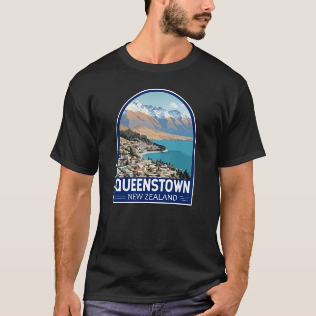 Queenstown New Zealand Travel Art Vintage T-Shirt (Front)