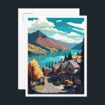 Queenstown New Zealand vintage travel illustration Postcard<br><div class="desc">Queenstown New Zealand Art vintage travel place illustration</div>
