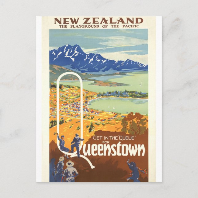 Queenstown, New Zealand Vintage Travel Postcard (Front)