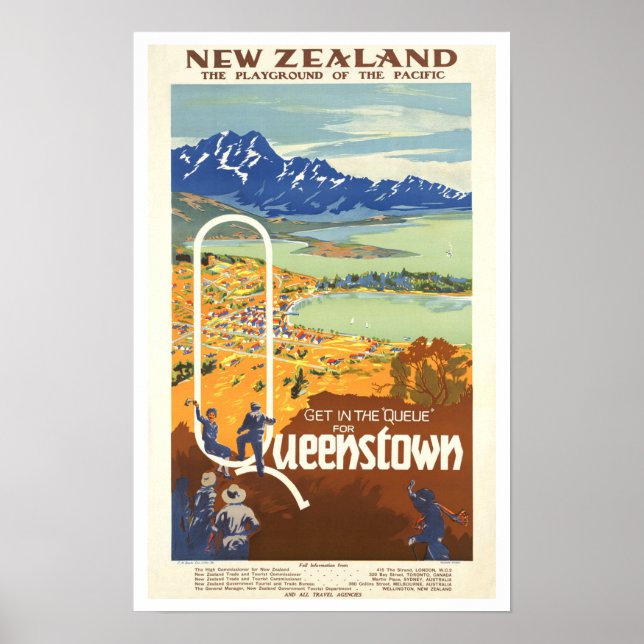 Queenstown, New Zealand ~ Vintage Travel Poster (Front)