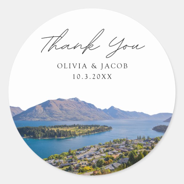 Queenstown Wedding Favour Photo Thank You Classic Round Sticker (Front)