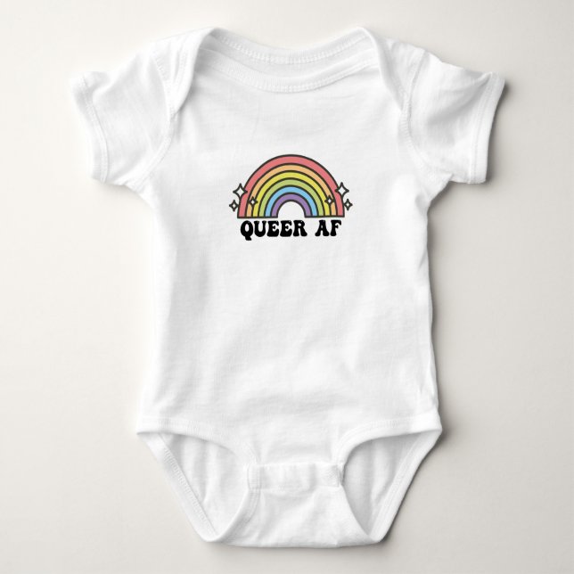 Queer AF Gay Pride Lesbian Trans Bisexual LGBTQ Baby Bodysuit (Front)
