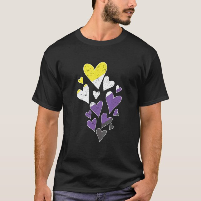Queer Agender Nonbinary Flag Hearts Lgbt Proud Non T-Shirt (Front)