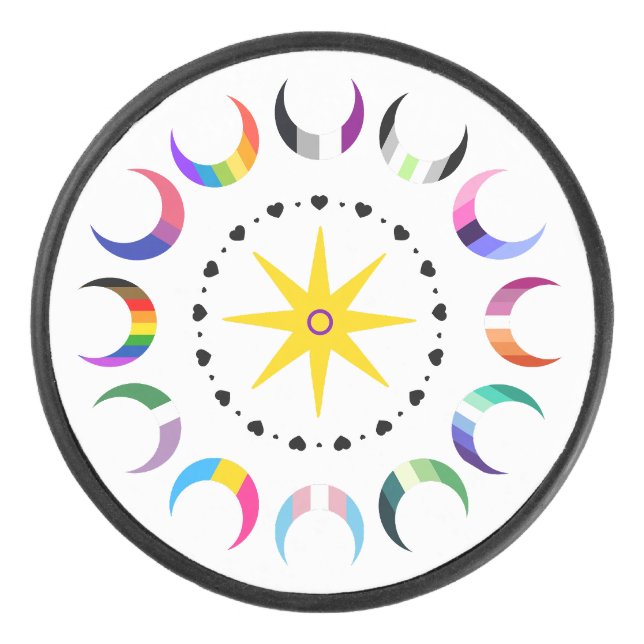 Queer Crescent Pride Moons Hockey Puck (Front)