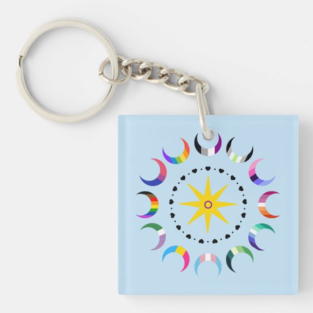Queer Crescent Pride Moons Key Ring (Front)