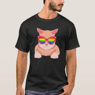 Queer Gay Pride Cool Sunglasses Rainbow Flag Cat L T-Shirt