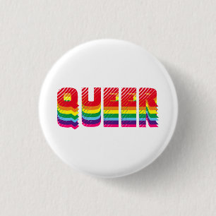 Queer gay pride lgbt rainbow retro typography cool 3 cm round badge