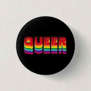 Queer gay pride lgbtq rainbow retro typography  3 cm round badge