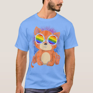 Queer Gay Pride Month Cool Rainbow Sunglasses Cat T-Shirt
