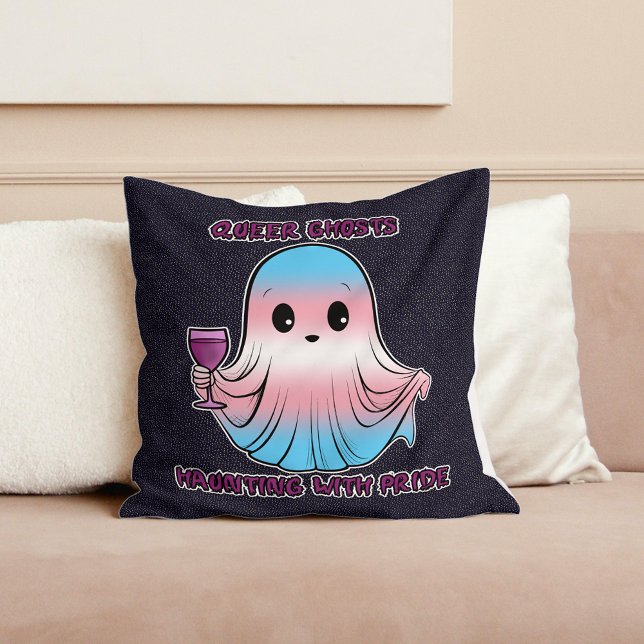 Queer Ghosts, Ghost in Transgender Flag Colours Cushion (Creator Uploaded)