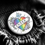Queer Heart Tattoo 6 Cm Round Badge<br><div class="desc">Queer Heart Tattoo Button - Presenting this ultra fun button designed in gay pride colors to help celebrate love and acceptance for all. Featuring a realistic image of a rainbow colored heart with Queer proudly written on the front. The perfect button as you strut your stuff.</div>