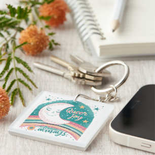 Queer Joy Always LGBTQ Pride Rainbow Moon Cute  Key Ring