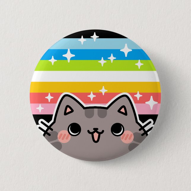 Queer LGBT Pride Flag Cat Button (Front)